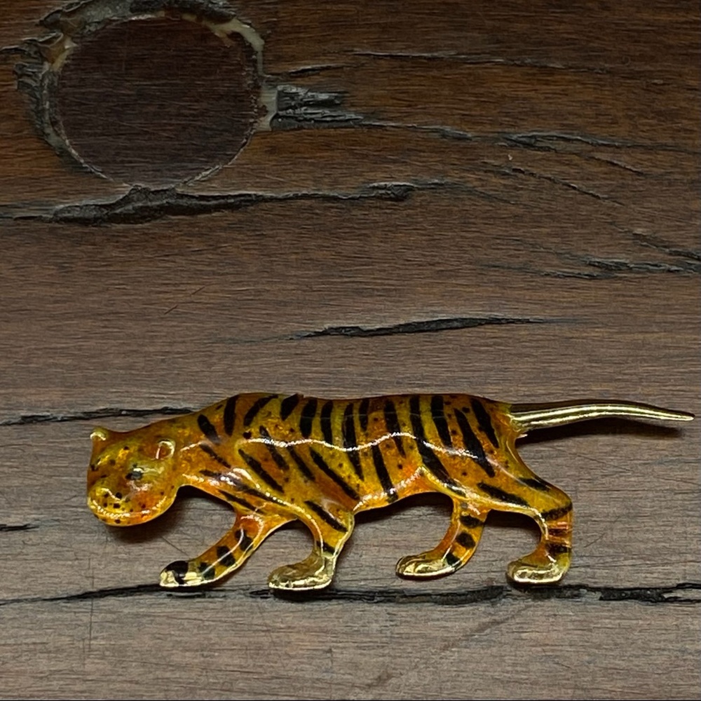 Vintage 14K Gold & Enamel Tiger Pin/Brooch Mint - Picture 2 of 8